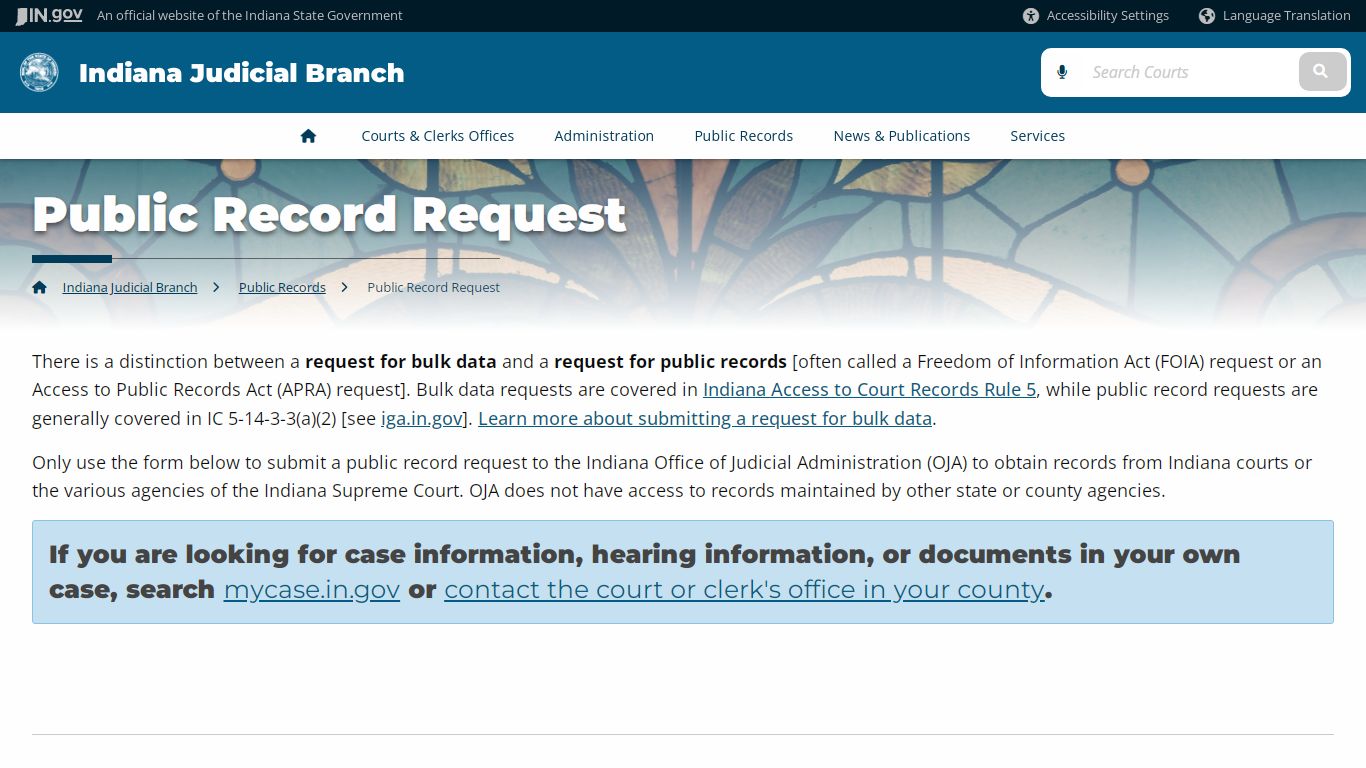 Public Record Request - Indiana Judicial Branch